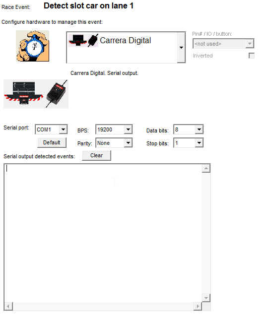 serial port configuration for Carrera digital lap counter
